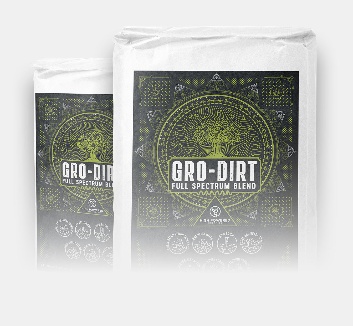 Two packages of Gro-Dirt Full Spectrum Blend on a white background