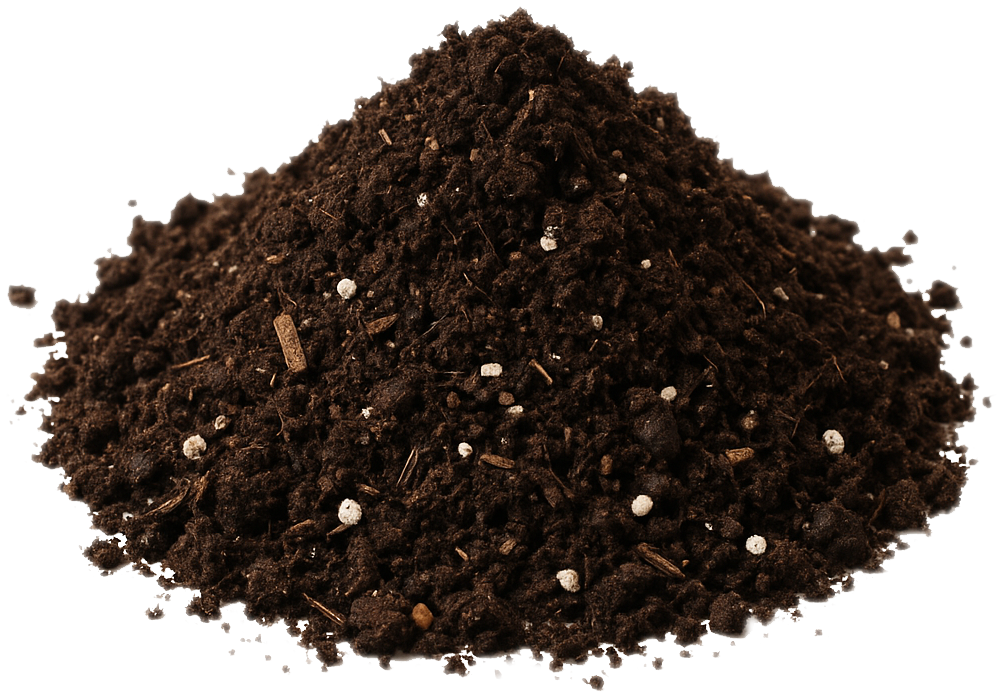 Heap of living soil on a transparent background